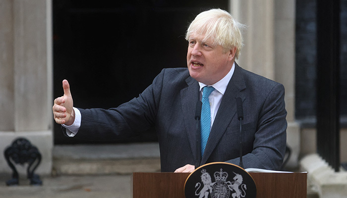 Outgoing British Prime Minister Boris Johnson delivers a speech on his last day in office, outside Downing Street, in London Britain September 6, 2022. — Reuters