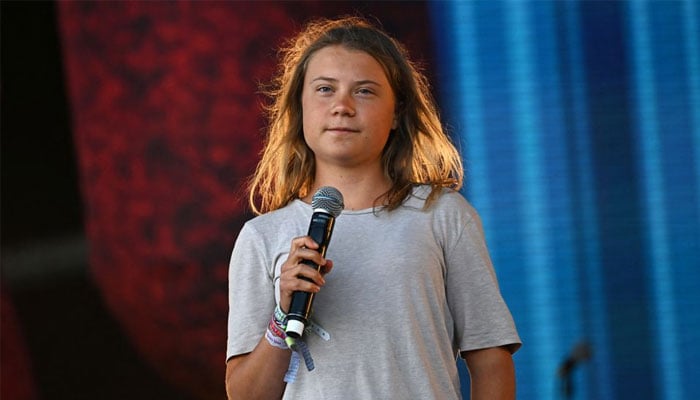 Climate activist Greta Thunberg speaks on the Pyramid stage at Worthy Farm in Somerset during the Glastonbury Festival in Britain, June 25, 2022. — Reuters