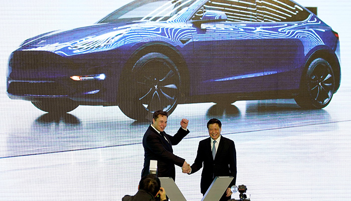 Tesla Inc CEO Elon Musk and Shanghais Mayor Ying Yong attend an opening ceremony for Teslas China-made Model Y program in Shanghai, China January 7, 2020. — Reuters
