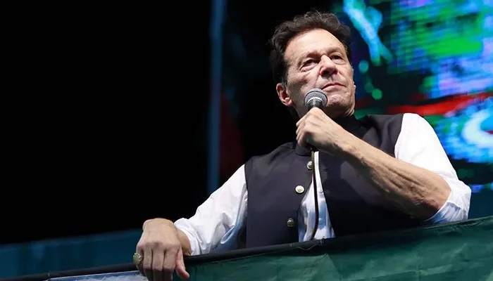 Former prime minister Imran Khan addresses a rally in Islamabad in this file photo. — AFP