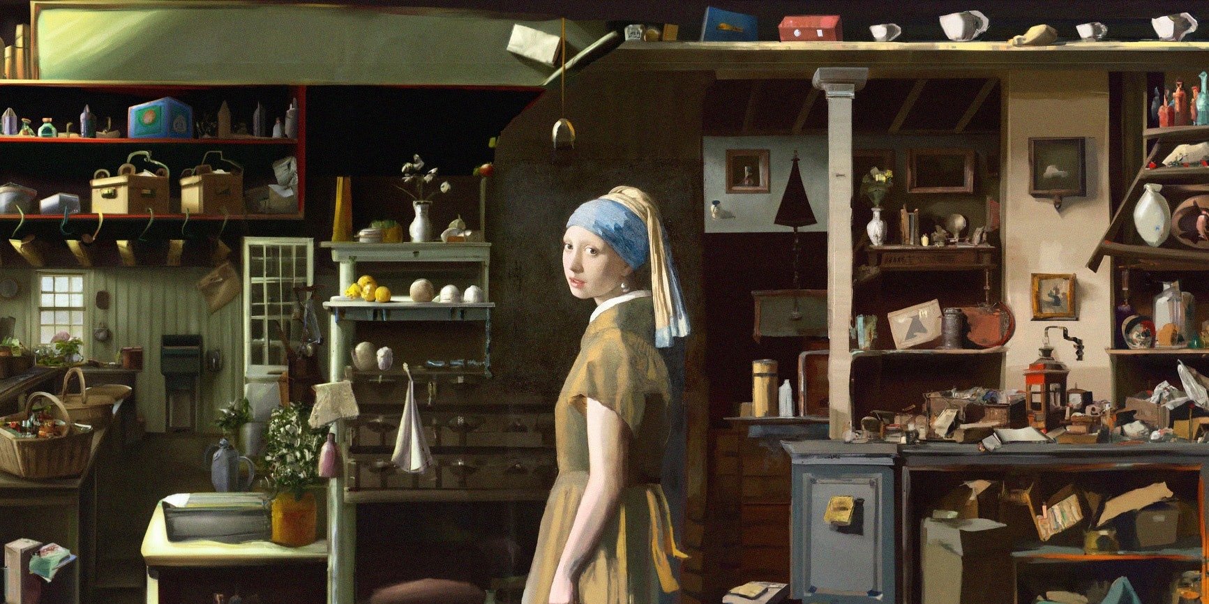 Outpainting imagination of Girl with a Pearl Earring by Johannes Vermeer.—DALL-E/August Camp