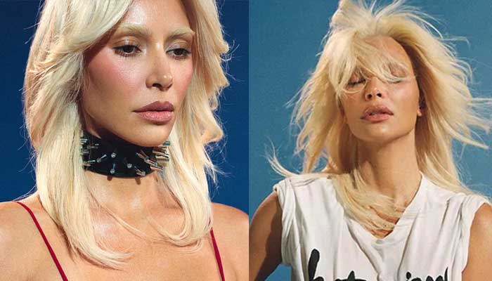 Kim Kardashian looks unrecognisable as she channels her inner glamour model