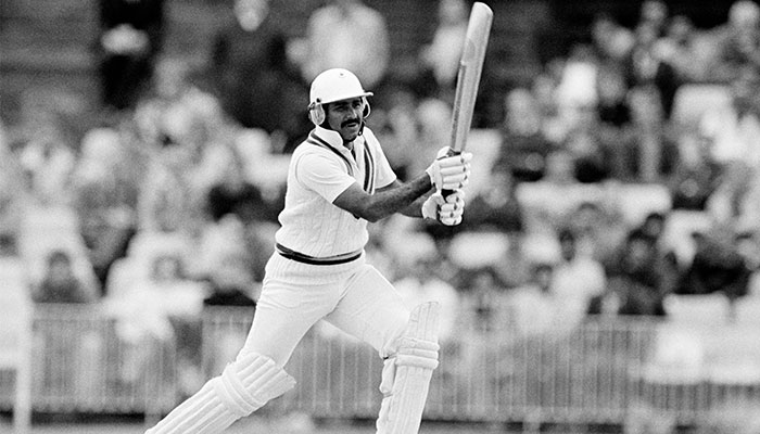 Javed Miandad plays a ball. — ICC