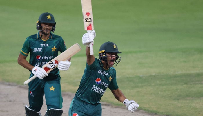 Miandad to Naseem: Five Pakistan six-shooting heroes 20 Naseem Shah (R) celebrates after hitting a boundary to win the Asia Cup Twenty20 international cricket Super Four match between Afghanistan and Pakistan at the Sharjah Cricket Stadium in Sharjah on September 7, 2022. — AFP