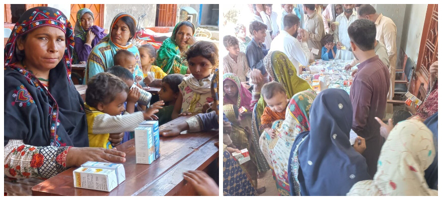 Flood affectees in Khairpur, Sindh, get medicines at a camp set up by Karachi-based couple, Maria Mushtaq and Waheed Ali. — By Maria Mushtaq and Waheed Ali