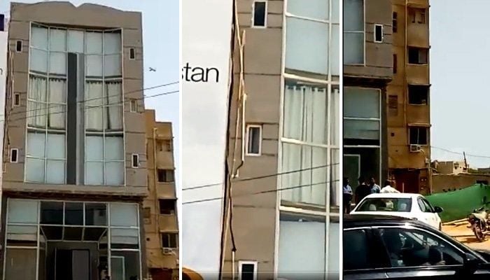 Bangunan di DHA Karachi miring ke satu sisi