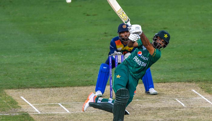 Pakistans Fakhar Zaman plays a shot during the Asia Cup Twenty20 international cricket Super Four match between Pakistan and Sri Lanka at the Dubai International Cricket Stadium in Dubai on September 9, 2022. — AFP