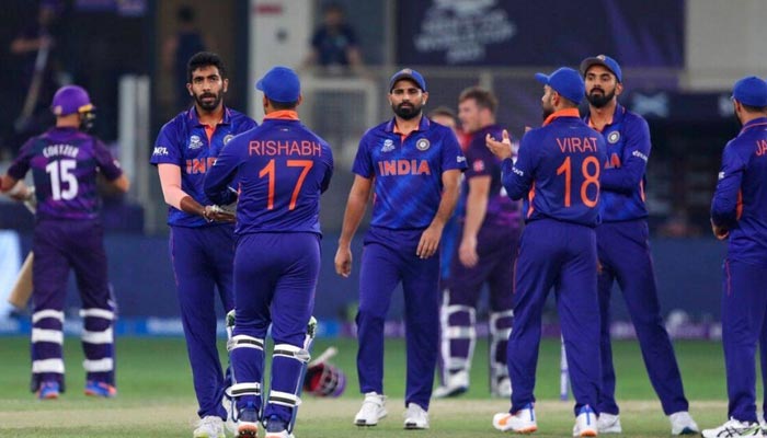 Indian players celebrate after taking a wicket during T20 Asia Cup 2022. — AFP/File