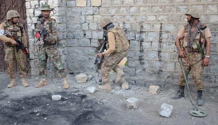 Security forces carry out a search operation in this undated photo. — ISPR/File