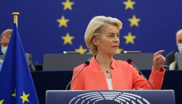 Ursula von der Leyen, president of the European Commission, delivers the 2021 state-of-the-union address in Strasbourg, France, on Wednesday.— Bloomberg