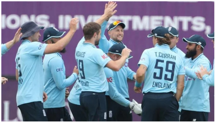 England cricket team celebrates after a dismissal. — AFP/ File