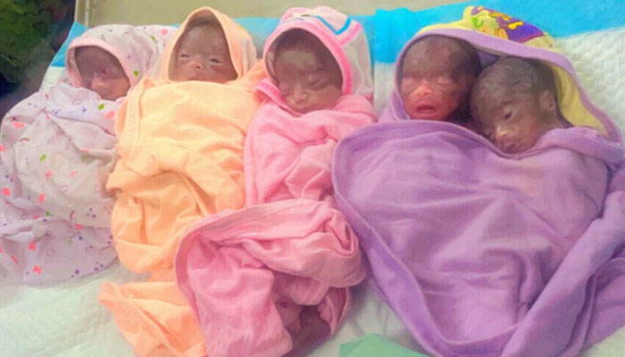 Five of the sextuplets seen in a picture taken after their birth. — Twitter