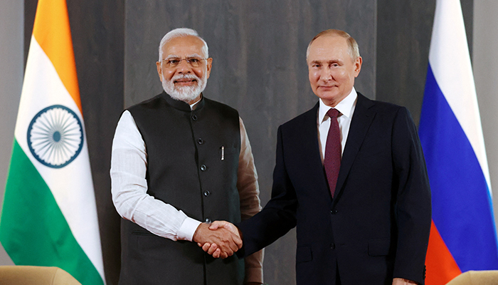 Russian President Vladimir Putin and Indian Prime Minister Narendra Modi attend a meeting on the sidelines of the Shanghai Cooperation Organization (SCO) summit in Samarkand, Uzbekistan September 16, 2022. — Reuters
