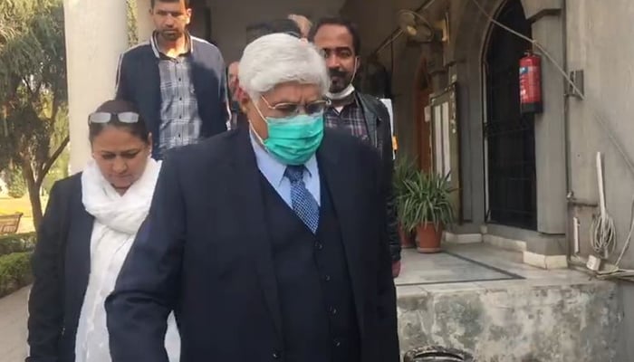 Former Gilgit-Baltistan (GB) chief judge Rana Muhammad Shamim leaves Islamabad High Court after hearing of a contempt of court case in this undated photo. — Twitter/File