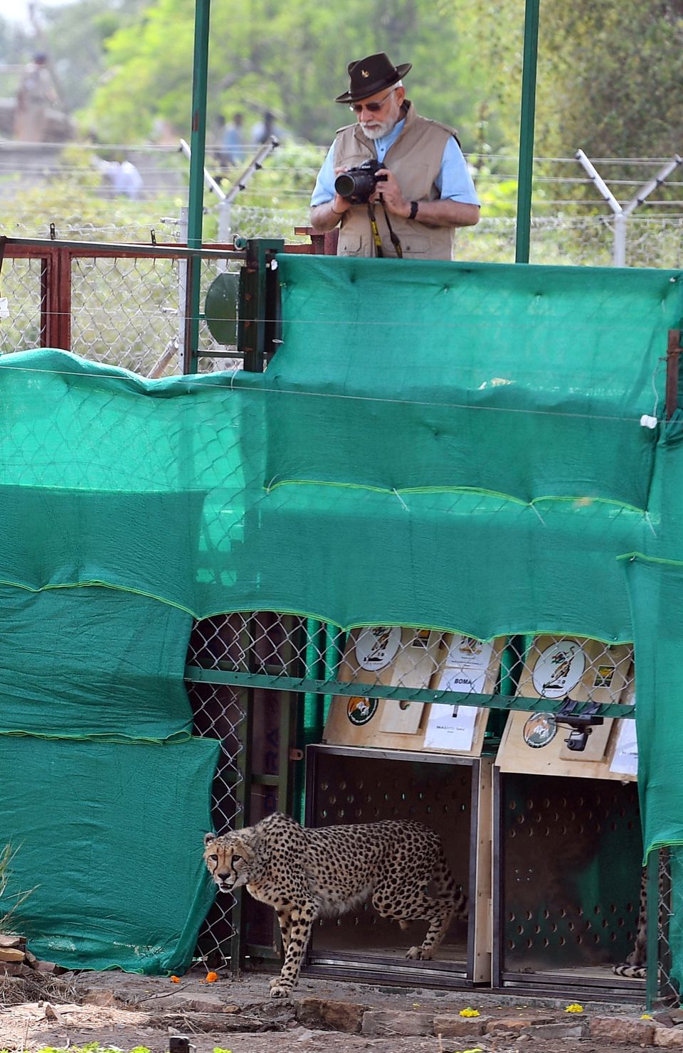 Indias Prime Minister Narendra Modi holds a camera after he released cheetahs following their translocation from Namibia, in Kuno National Park, Madhya Pradesh, India, September 17, 2022. — Reuters