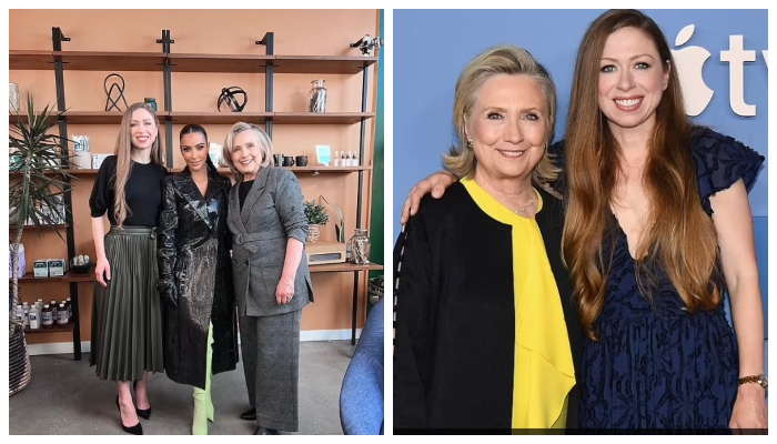 Kim Kardashian strikes pose with Hillary Clinton after she defeated her in legal trivia