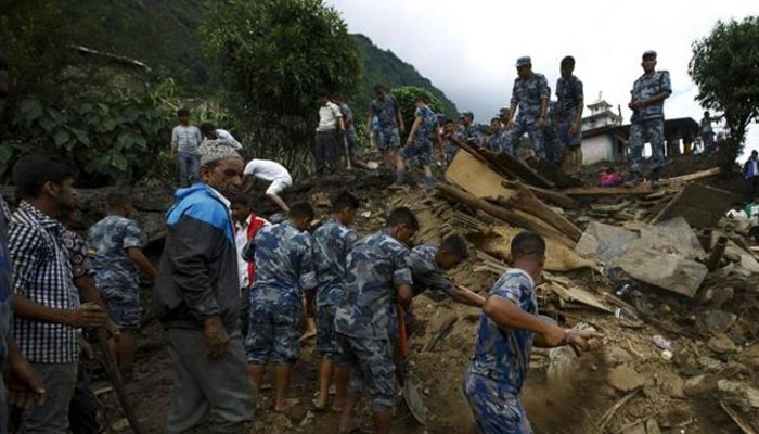 Rescue team members seen amid a search for landslide victims at Lumle village in Kaski district July 30, 2015 in this representational image. — Reuters