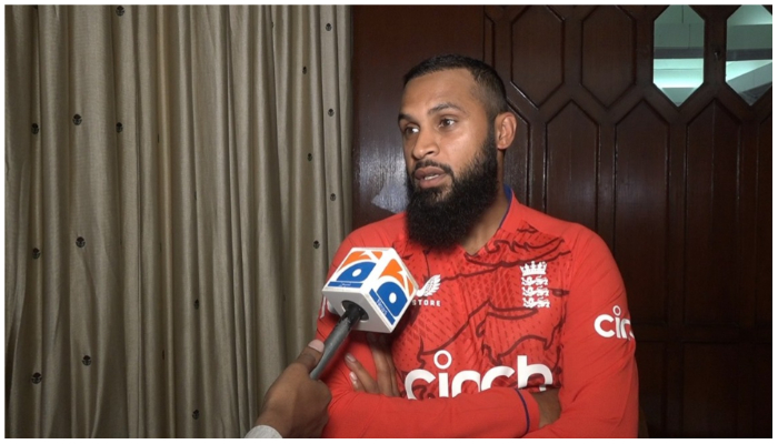 England Cricketer Adil Rashid speaking to Geo News. — Provided by the reporter