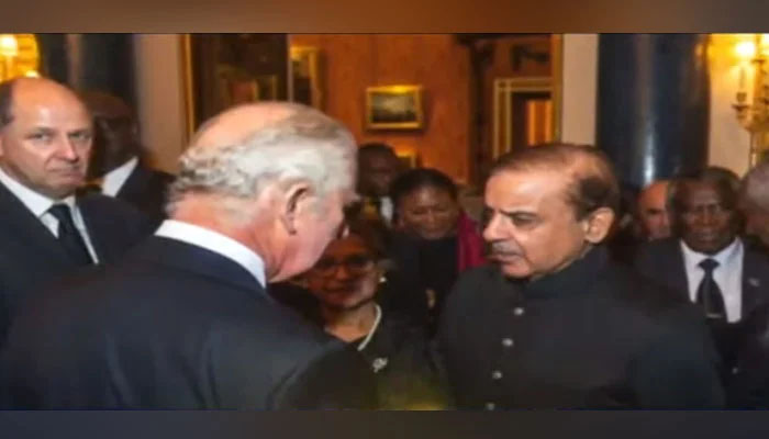 Prime Minister Shehbaz Sharif meeting with King Charles III. —Screen grab Geo TV