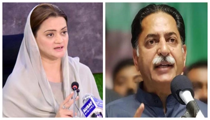 Federal Information Minister Marriyum Aurangzeb (left) and PML-N central leader Javed Latif. — PID/File