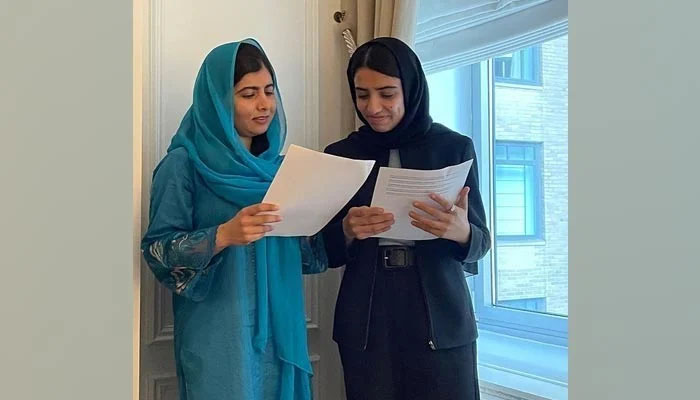 Malala Yousafzai practising her speech with Afghan girl Somaya Faruqi. — Instagram