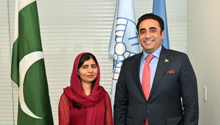 Foreign Minister Bilawal Bhutto-Zardari (right) meets Nobel Peace Prize laureate Malala Yousafzai at United Nations General Assembly (UNGA) in New York, US. — Twitter/BBhuttoZardari