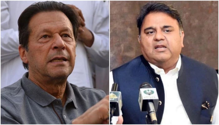 PTI Chairman Imran Khan and party leader Fawad Chaudhry. — AFP/PID