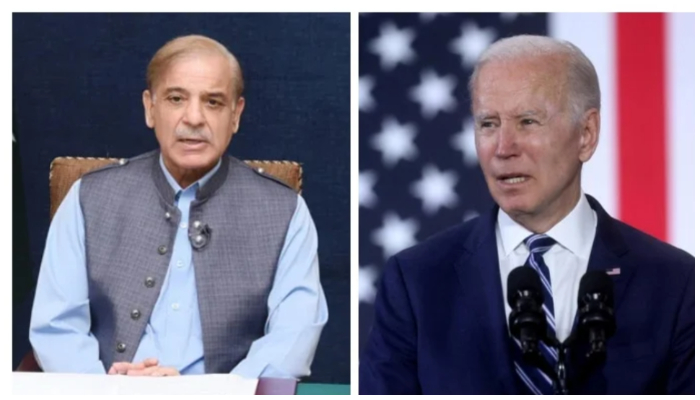 Prime Minister Shehbaz Sharif (L) and US President Joe Biden (R). — Screengrab via Twitter/@abubakarumer/Reuters/File