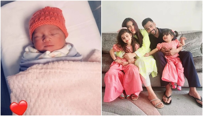 Mohammad Amirs third daughter, Ayra Amir (L), and Pakistani cricketer Mohammad Amir with his wife, Narjis Khan, and first daughter, Minsa Amir (R) and second daughter Zoya Amir. — Instagram/official.mamir