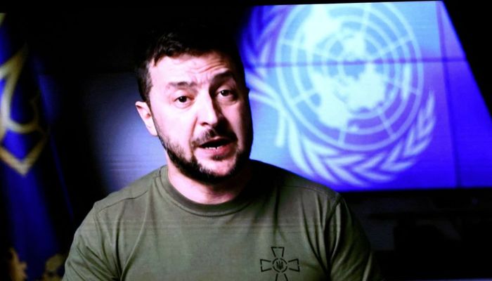 Ukraine’s President Volodymyr Zelenskiy is pictured on a video screen as he delivers a recorded address to the 77th Session of the United Nations General Assembly at UN Headquarters in New York City, U.S., September 21, 2022. — Reuters