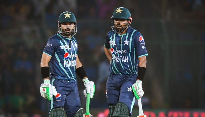 Pakistans opening batters duo, Babar Azam and Mohammad Rizwan lead Pakistan to a 10-wicket victory against England at the National Stadium Karachi in the second T20 international on September 22, 2022. — PCB