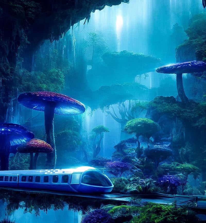 he Dubai Metro amid the lush vegetation of Pandora. — Jyo John Mulloor via National News