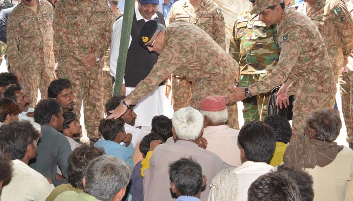 COAS General Bajwa speaking to the flood victims of Badin. — ISPR