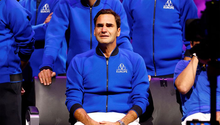 Team Europes Roger Federer reacts at the end of his last match after announcing his retirement on September 24, 2022. — Reuters