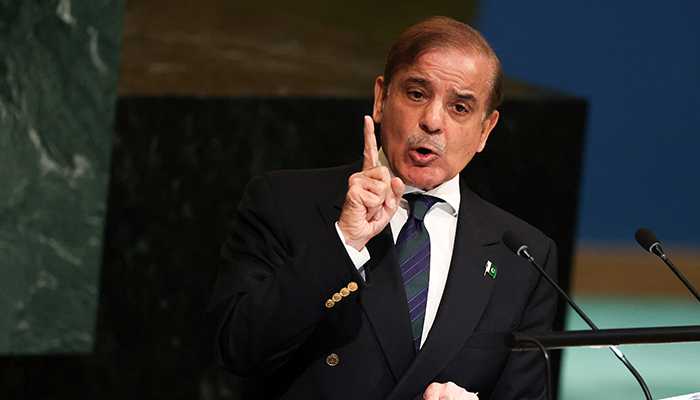 Pakistans Prime Minister Muhammad Shehbaz Sharif addresses the 77th United Nations General Assembly at U.N. headquarters in New York City, New York, US, September 23, 2022. — Reuters