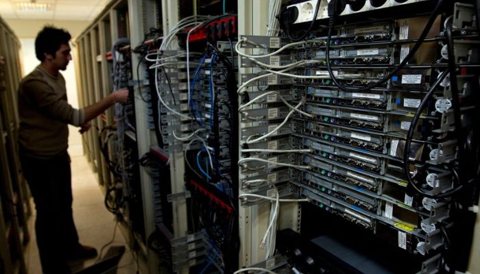 A computer engineer checks equipment at an internet service provider in Tehran February 15, 2011. Picture taken February 15, 2011. — Reuters