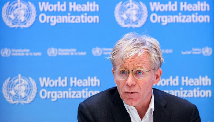 Bruce Aylward, Senior Advisor to the Director-General of the World Health Organization (WHO), speaks during a news conference in Geneva, Switzerland, December 20, 2021. —