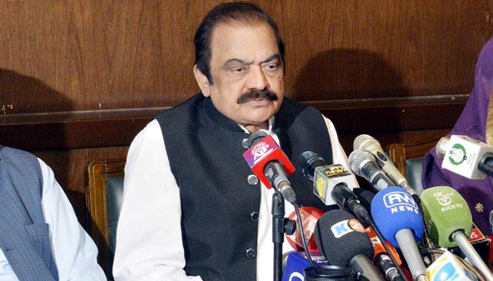 Interior Minister Rana Sanaullah addresses a press conference in Lahore on September 24, 2022. — PID