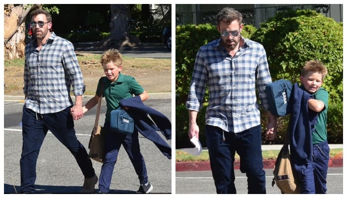 Ben Affleck looks relaxed while picking up his son Samuel from school