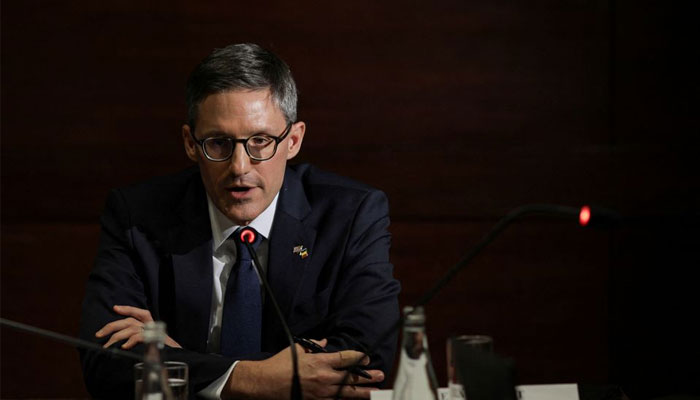 US State Department Counselor Derek Chollet speaks while attending a briefing with the Romanian press in Bucharest, Romania, February 9, 2022. — Reuters