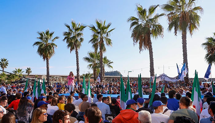 Leader of Italys nationalist Brothers of Italy (Fratelli dItalia) party and frontrunner to become prime minister Giorgia Meloni, holds a closing rally in Naples, Italy, September 23, 2022. — Reuters