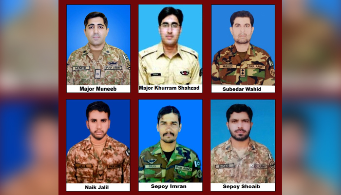The Pakistani military personnel who were martyred in a helicopter crash in Balochistan. — ISPR