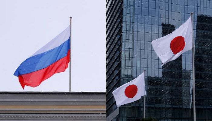 Russian flag (l), Japanese flag (r). Reuters