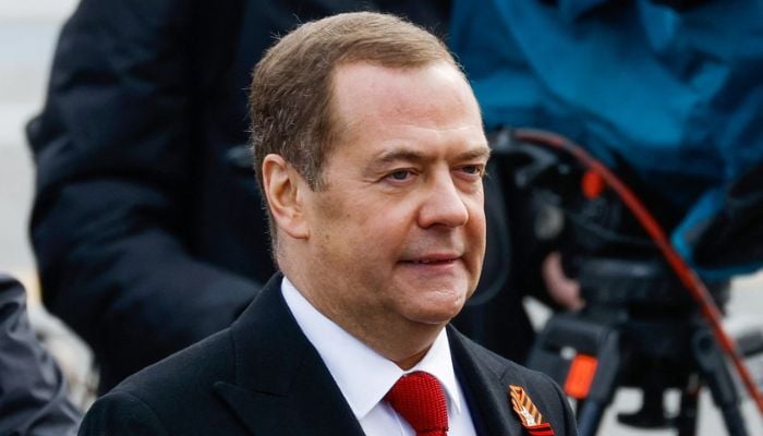 Deputy Chairman of Russias Security Council Dmitry Medvedev attends a military parade on Victory Day, which marks the 77th anniversary of the victory over Nazi Germany in World War Two, in Red Square in central Moscow, Russia May 9, 2022.— Reuters