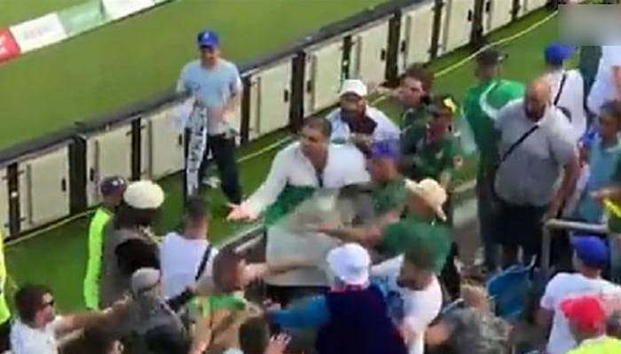 Pakistani and Afghan fans fight during a2019 World Cup match in England. — Facebook