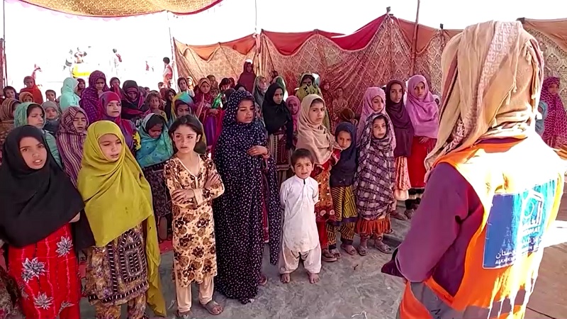 Displaced children attend class in a tent. — Screengrab via Reuters video