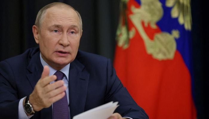 Russian President Vladimir Putin chairs a meeting via video link in Sochi, Russia September 27, 2022.—  Reuters