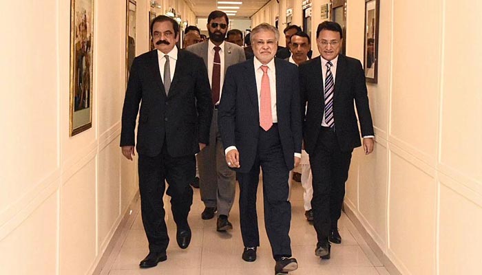 Federal Minister for Finance and Revenue Ishaq Dar arrived at Finance Ministry to join his office after taking the oath of Federal Minister. — APP