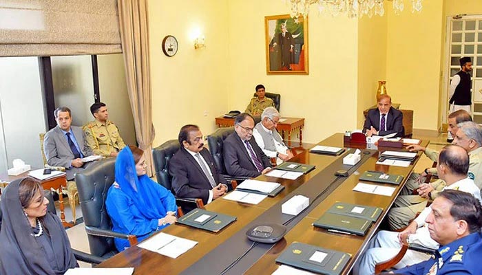 Prime Minister Shehbaz Sharif chairs the meeting of the National Security Council. — Twitter/File