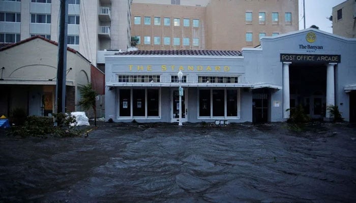 A flooded street is seen in downtown as Hurricane Ian makes landfall in southwestern Florida, in Fort Myers, Florida, US September 28, 2022. — Reuters